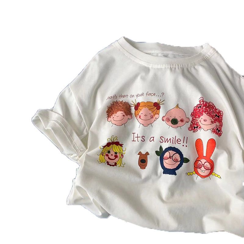 Áo Thun Cotton Tay Ngắn In Chữ Hoạt Hình Phong Cách Hàn Quốc Thời Trang Mùa Hè Cho Bé Gái