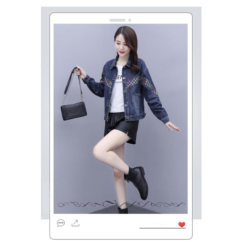 Áo Khoác Jean Dáng Rộng Họa Tiết Ngôi Sao Năm Cánh Nhiều Màu Sắc Retro Thời Trang