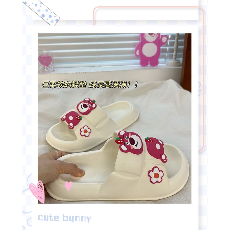 ◎Dép Quai Ngang Họa Tiết Hoạt Hình Dễ Thương◎Dép Quai Ngang Chống Trượt In Hình Gấu Dâu Tây Năm Mới Phong Cách Trung Hoa Cho Nữ