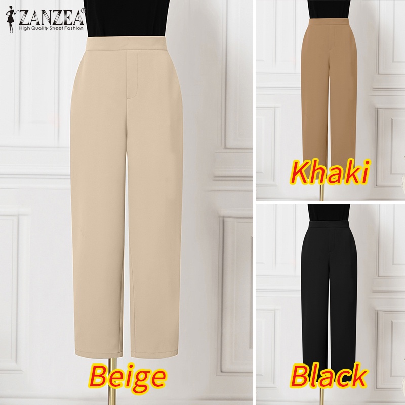 Quần dài ZANZEA lưng thun có túi thời trang thanh lịch cho nữ