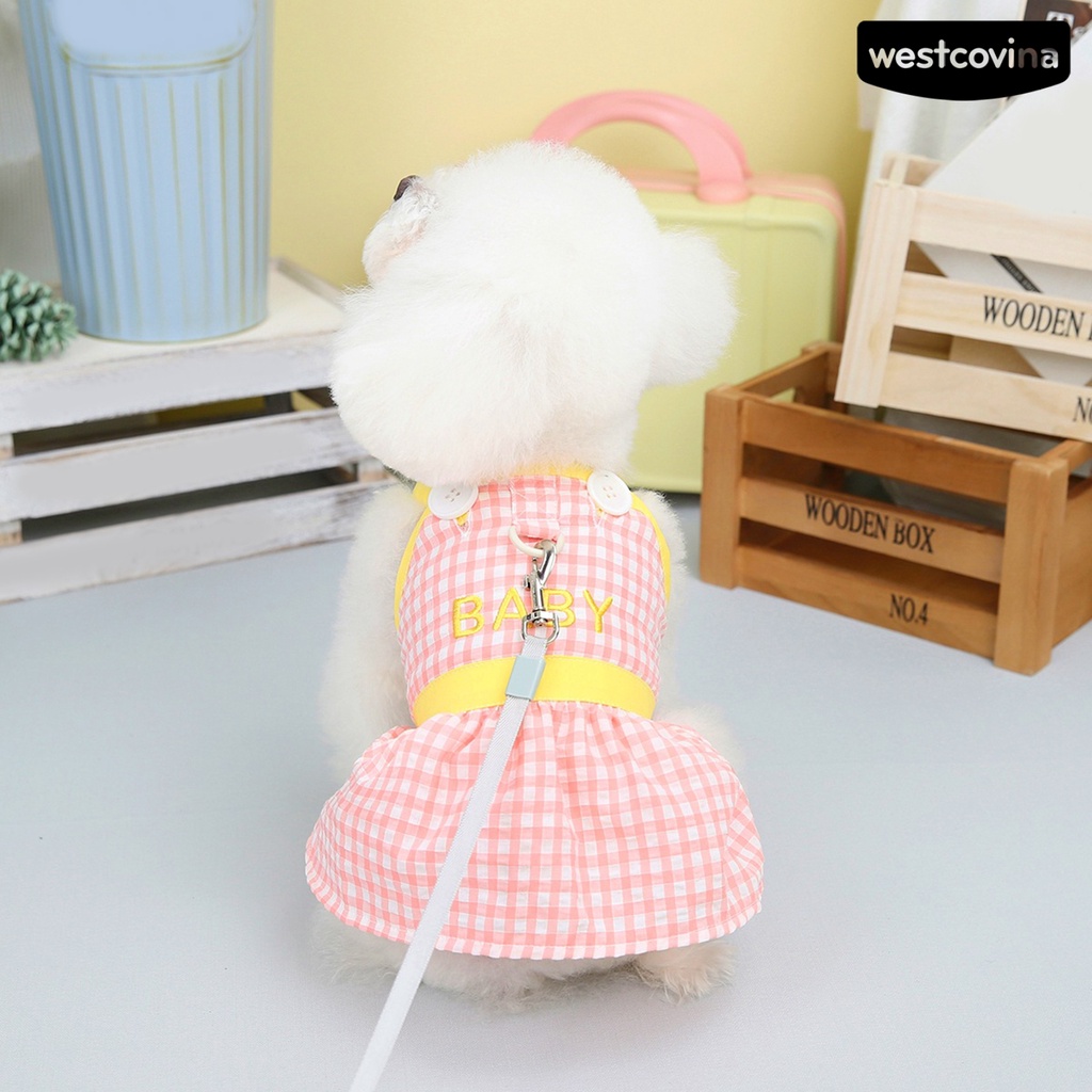 [COD]♝Đầm Công Chúa Không Tay Thêu Họa Tiết Caro Phối Nút Thời Trang Xuân Hè Cho Cún Cưng