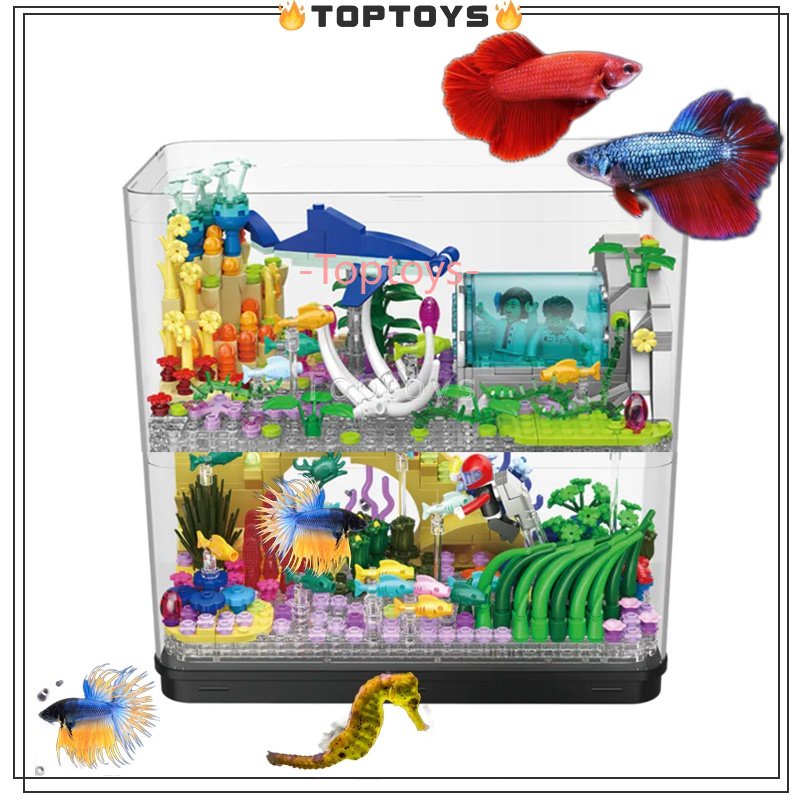 Bể Cá mini moc aquarium + Khối Xây Dựng Đồ Chơi Để Bàn Quà Tặng Sinh Thái