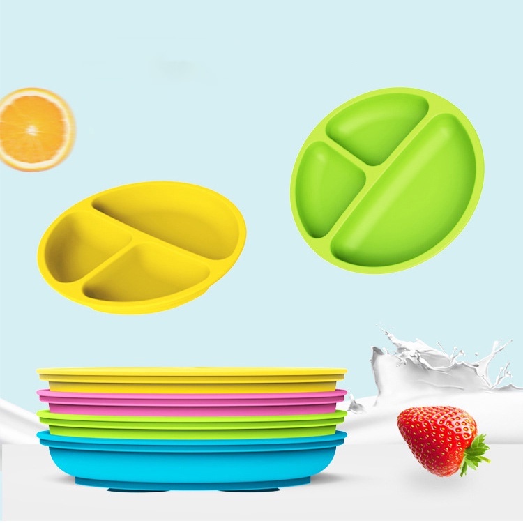 Đĩa ăn cho trẻ em silicone cho trẻ sơ sinh đĩa ăn an toàn phim hoạt hình dễ thương mặt cười trẻ em món ăn bộ đồ ăn,