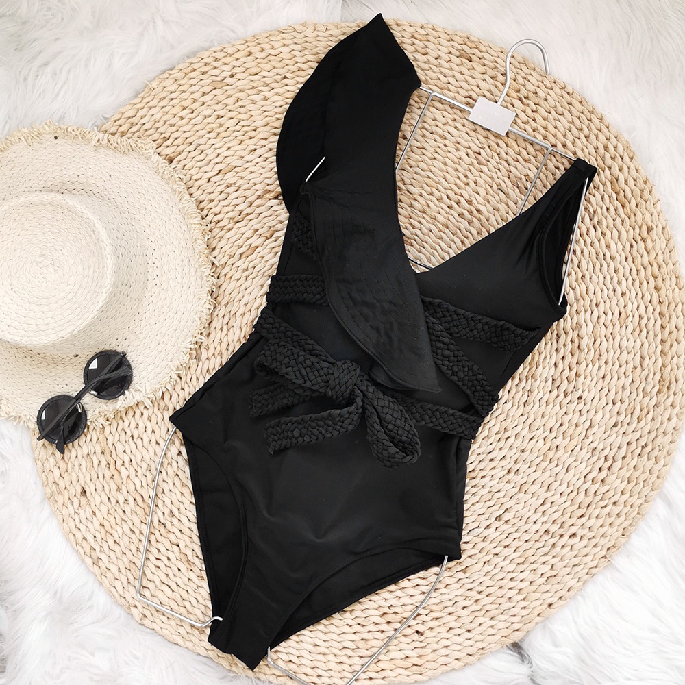 1 mảnh bikini lá sen cạnh hình dạng 2 màu bện vành đai sexy đồ bơi cho phụ nữ