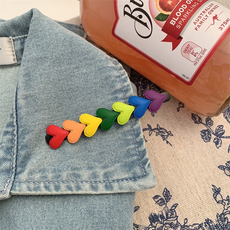 Kẹp Tóc Hình Trái Tim Màu Cầu Vồng Dễ Thương Thời Trang Cho Nữ