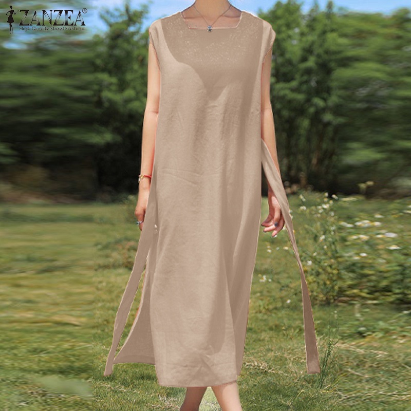 ZANZEA Đầm Cổ Vuông Phong Cách Đường Phố Hàn Quốc Thời Trang