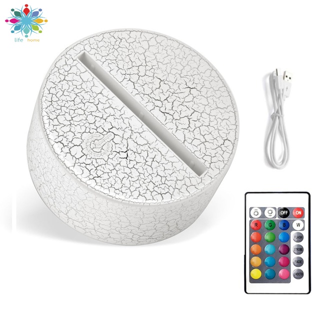 Đế Đèn Ngủ Led 3d Nhiều Màu Có Điều Khiển Từ Xa Họa Tiết Vết Nứt Độc Đáo