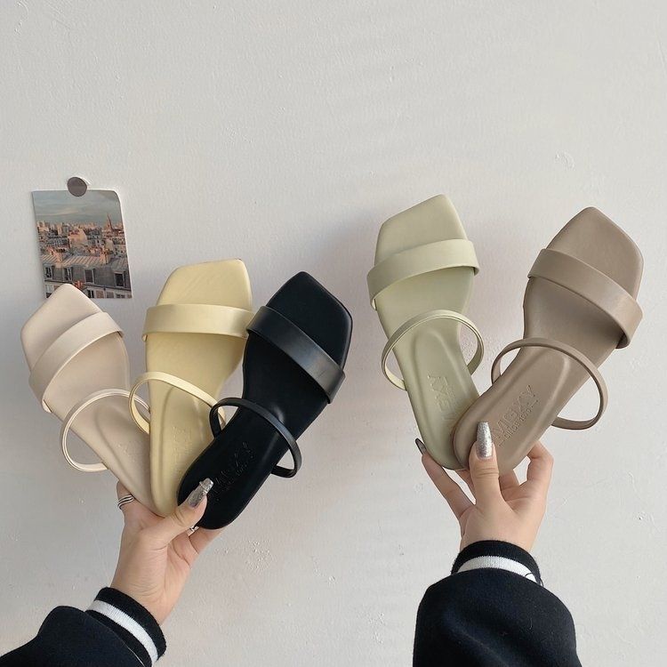 Dép Sandal Hở Ngón Mũi Vuông Đế Bằng Phối Dây Cột Dễ Phối Đồ Thời Trang Xinh Xắn