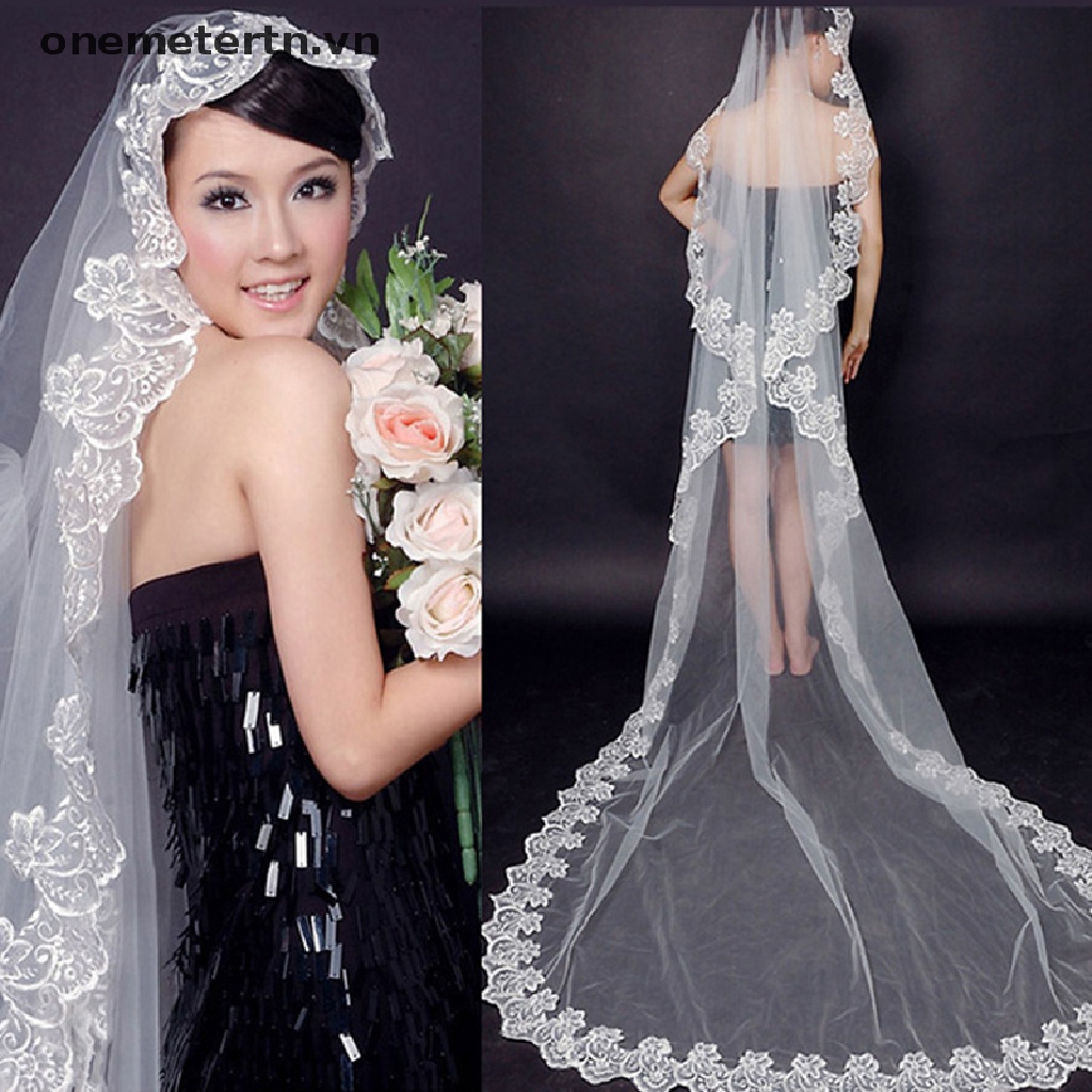 Mạng Che Mặt Một Lớp Viền Ren Hoa 150cm Cho Cô Dâu