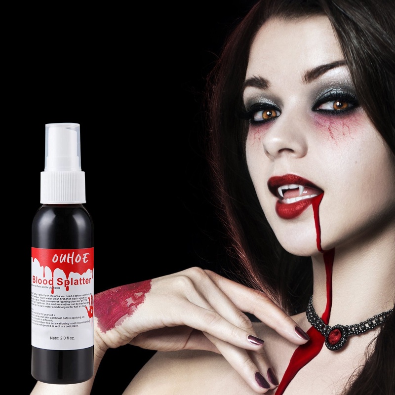ouhoe 60ml Halloween plasma ma cà rồng đạo cụ trang điểm máu zombie đạo cụ mô phỏng bầu không khí ღ Pink Girl Bling Makeup Look