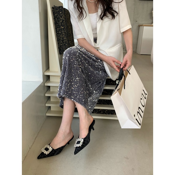 Dép Cao Gót Mũi Nhọn Đính Đá Thời Trang Dành Cho Nữ