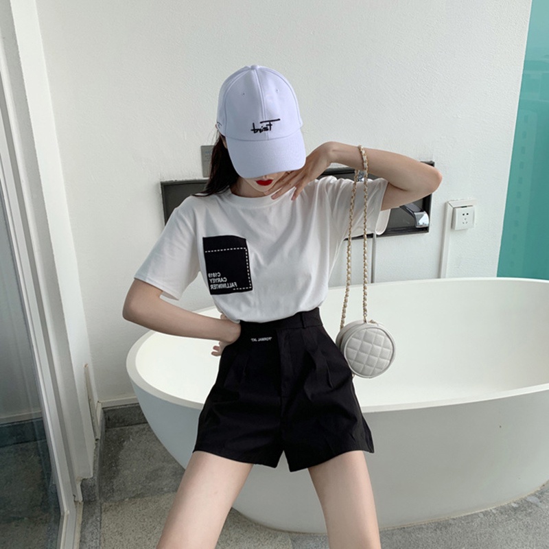IELGY Set Áo Thun Ngắn Tay + Quần short Lưng Cao Thời Trang Nữ