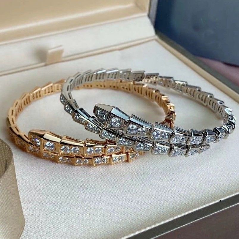 Vòng Tay Mạ Vàng Hồng 18k Hình Rắn Đính Đá Kim Cương Toàn Diện Không Phai Màu Có Thể Điều Chỉnh Làm Quà Tặng Sinh