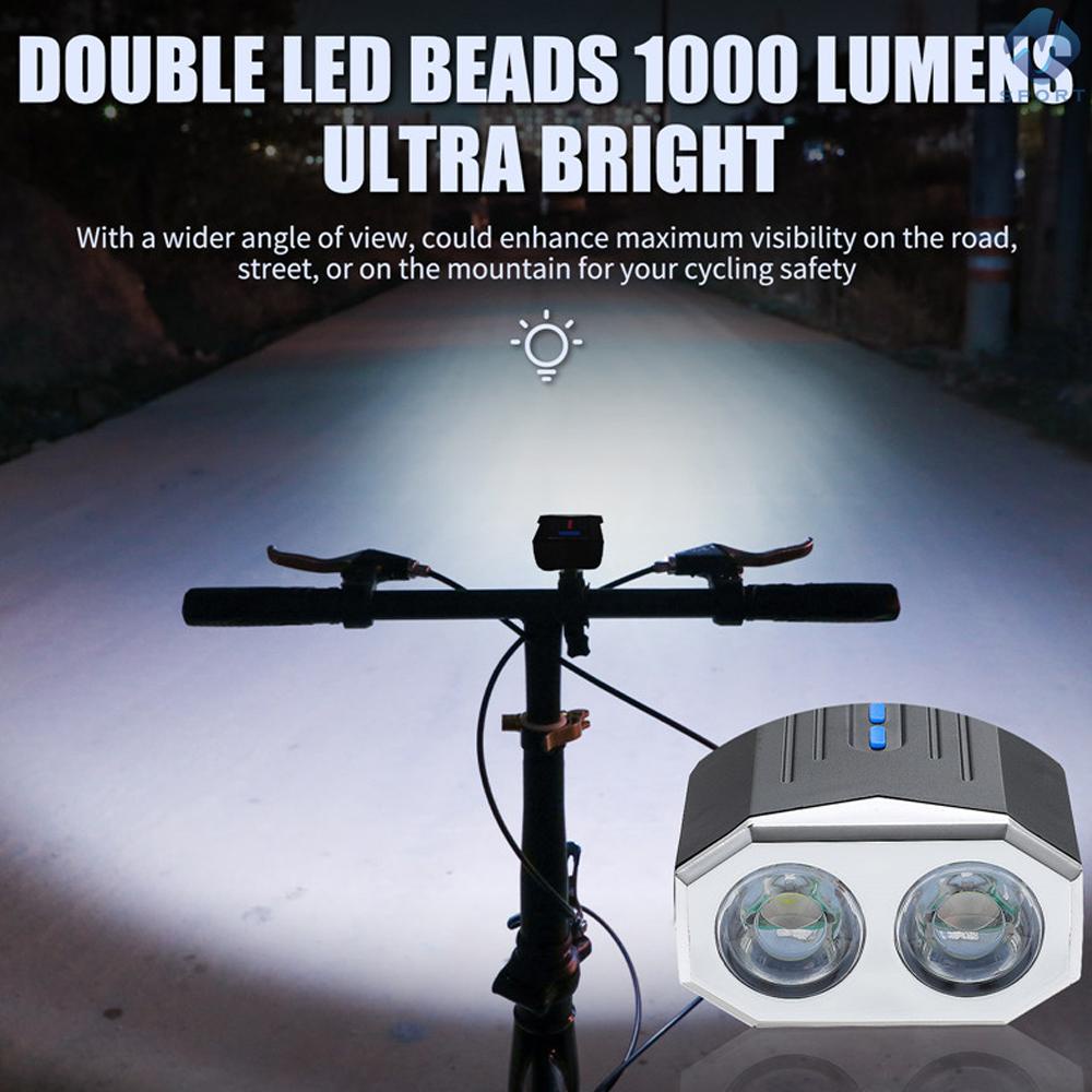 Đèn USB 1000 Lumens 360 Độ Dành Cho Xe Đạp° Đèn Pha Xe Đạp Đế Xoay Tích Hợp Còi Tiện Dụng