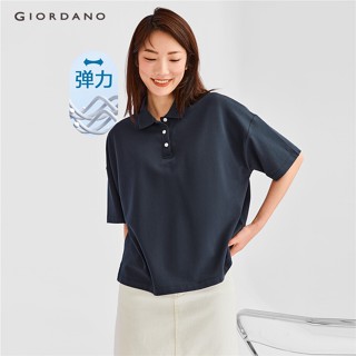 Áo sơ mi polo GIORDANO 05313382 tay ngắn dáng rộng màu trơn thời trang cho nữ