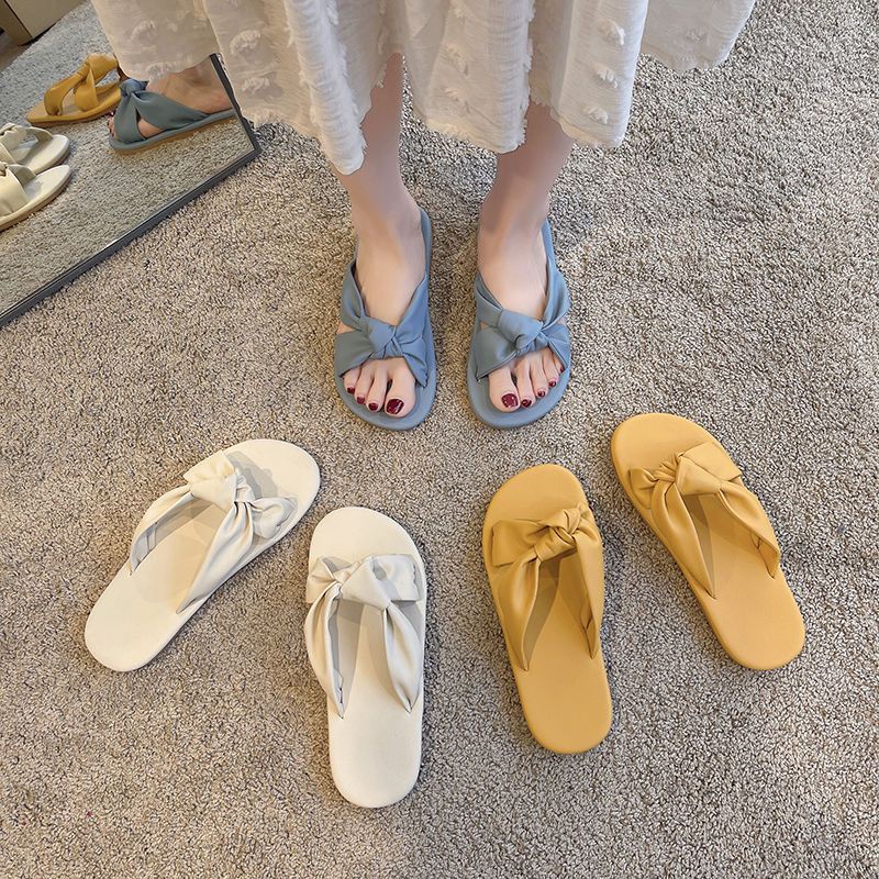 Dép nữ có nơ dép xỏ ngón đế bằng dép lê thời trang