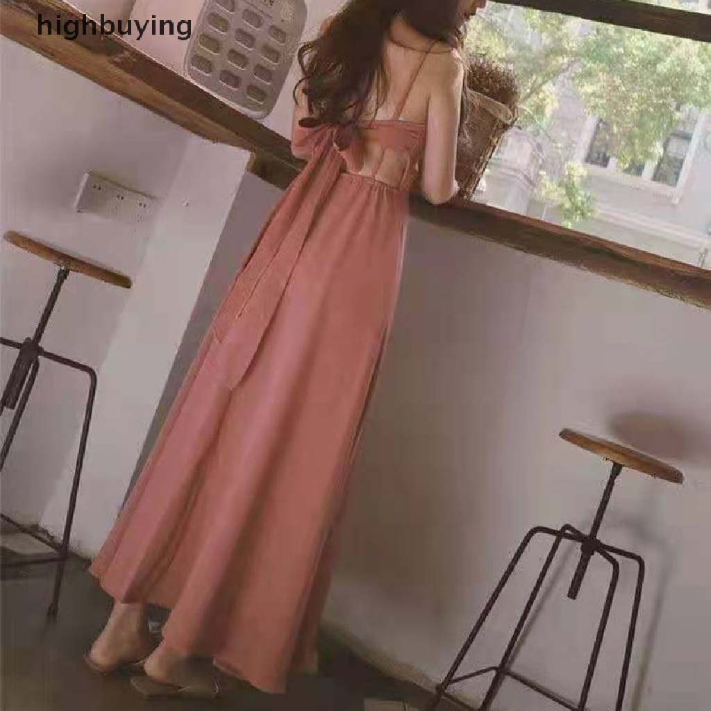 Đầm Hai Dây Dáng Dài Chữ A Hở Lưng Màu Trơn Thời Trang Mùa Hè 2023 Cho Nữ