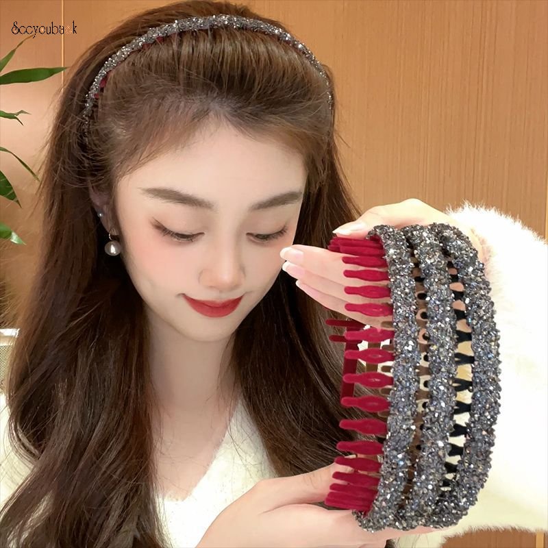 Băng Đô Cài Tóc Đính Đá Có Răng Chống Trượt Thời Trang Cho Nữ