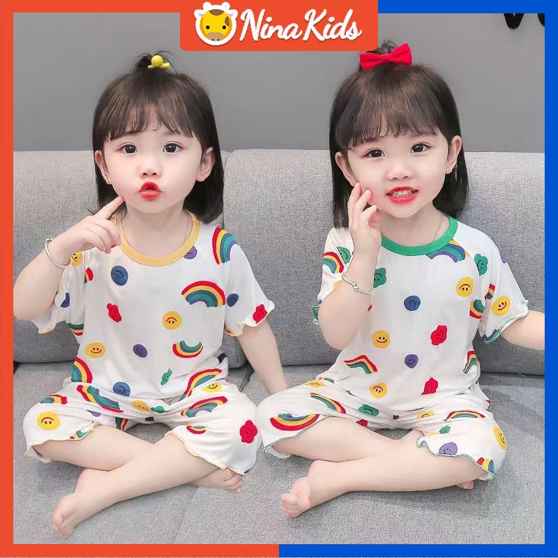 Bộ Đồ Ngủ Ngắn Tay Bằng Lụa Mềm Mại Thoáng Khí Thời Trang Mùa Hè Hàn Quốc Cho Trẻ Em Gái 0-7 Tuổi
