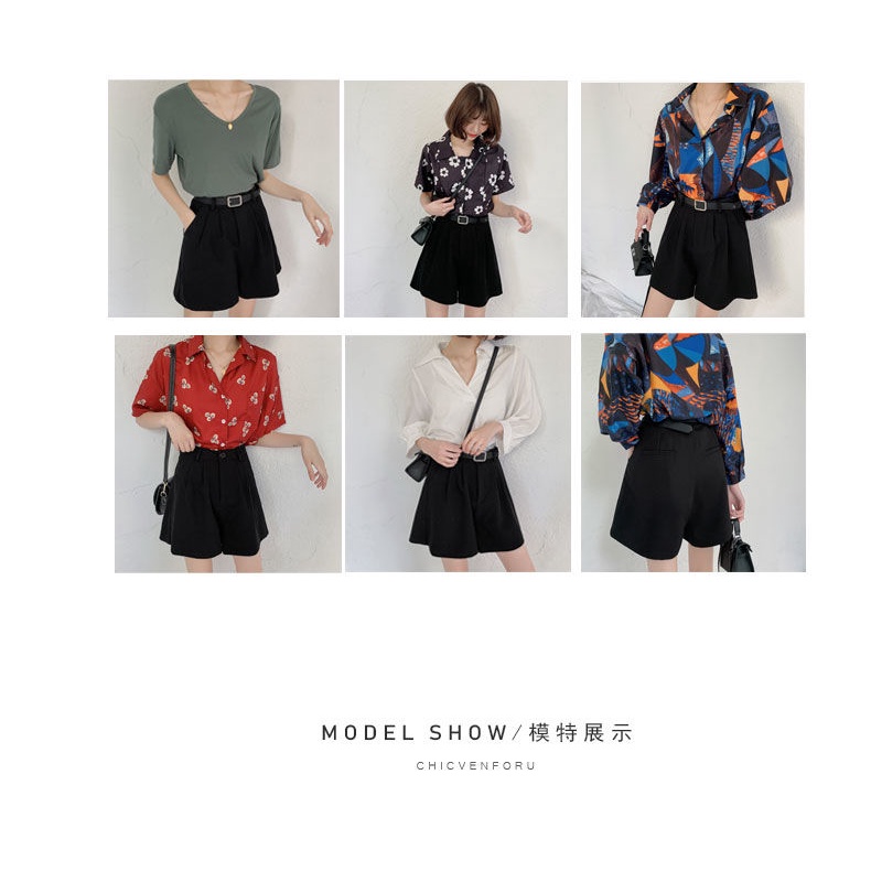 Quần Short Lưng Cao Ống Rộng Màu Đen Thời Trang Mùa Hè 2023 Cho Nữ