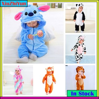 Bộ đồ ngủ liền thân hóa trang nhân vật hoạt hình stitch / gấu trúc / hổ / kỳ lân dành cho bé