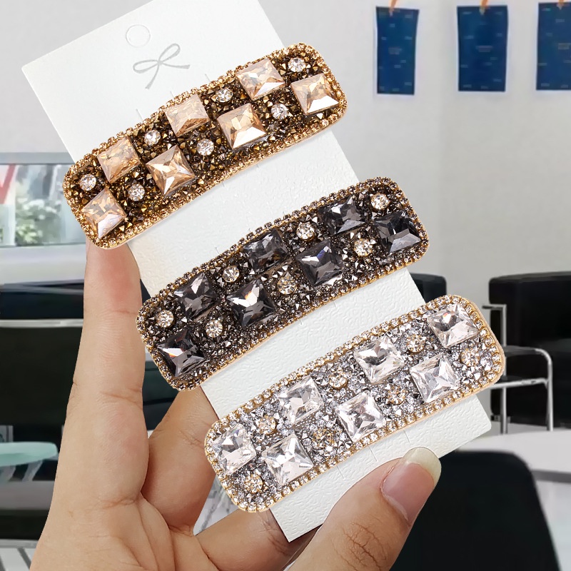 Kẹp Tóc BB Hình Vuông Đính Đá Pha Lê Phong Cách Hàn Quốc Kiểu Mới
