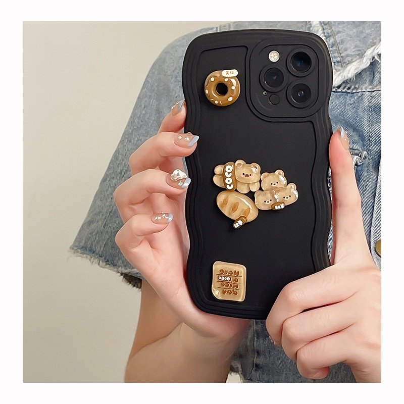 Ốp Điện Thoại Tpu In Hình Gấu Bánh Mì Sữa Có Vòng Đeo Tay Cho IPhone 14 13 12 11 Pro Max X XR XS Max 6 7 8 Plus