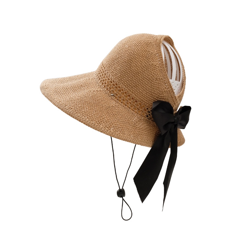 Mũ Rộng Vành Dệt Kim Hở Chóp Thoáng Khí Chống Nắng Có Dây Co Giãn Thời Trang Cho Nữ