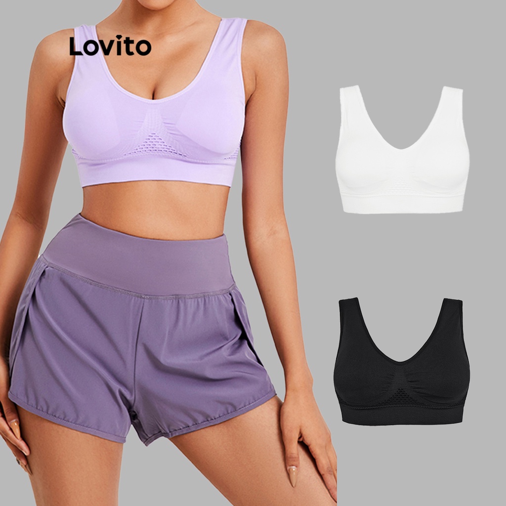 Áo ngực thể thao Lovito khoét lỗ rỗng nhanh khô phong cách cơ bản L13X085 (Màu tím nhạt)