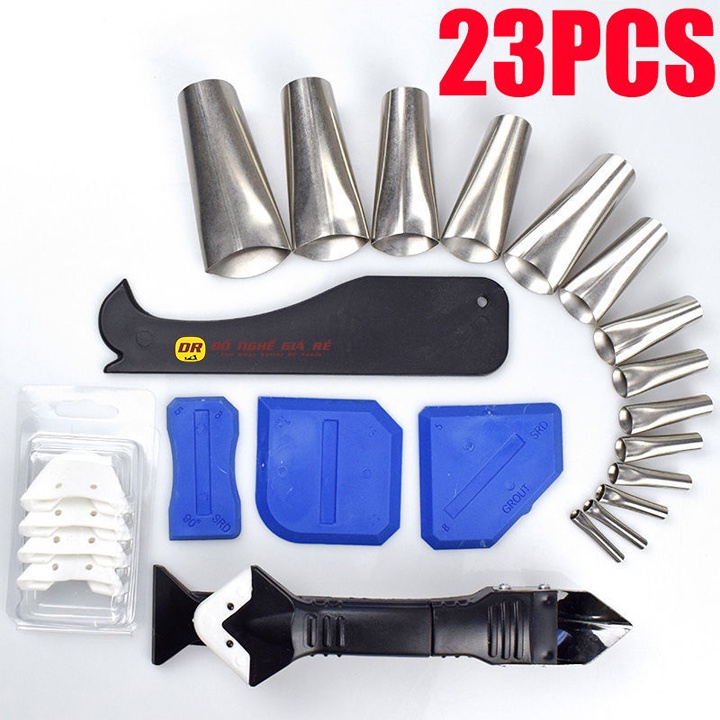 Bộ 14 Đầu Vòi Đi Bắn Keo Silicone Bằng INOX, Dụng Cụ Bơm Keo Dán Cửa Nhôm, Keo Chống Thấm Tường Gạch, Keo Xây Dựng