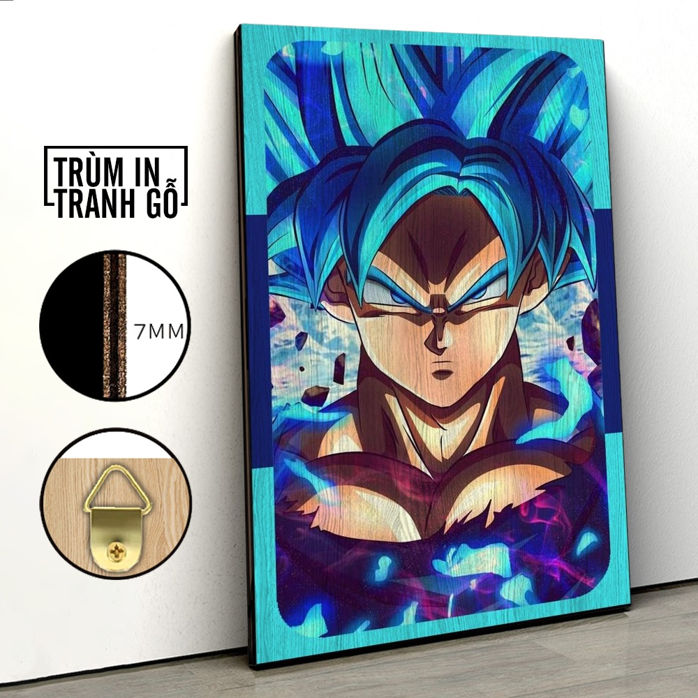 Tranh in gỗ trang trí nội thất Songoku Super Saiyan Dragon Ball Anime Manga decor phòng ngủ phòng khách văn phòng