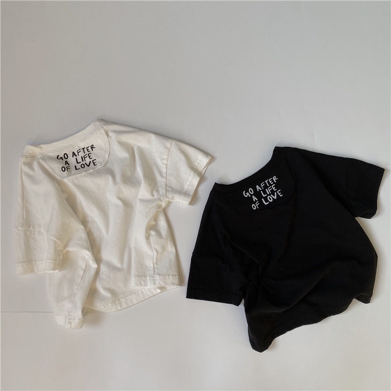 Áo Thun Cotton In Chữ Màu Trắng Đen Đơn Giản Cho Bé