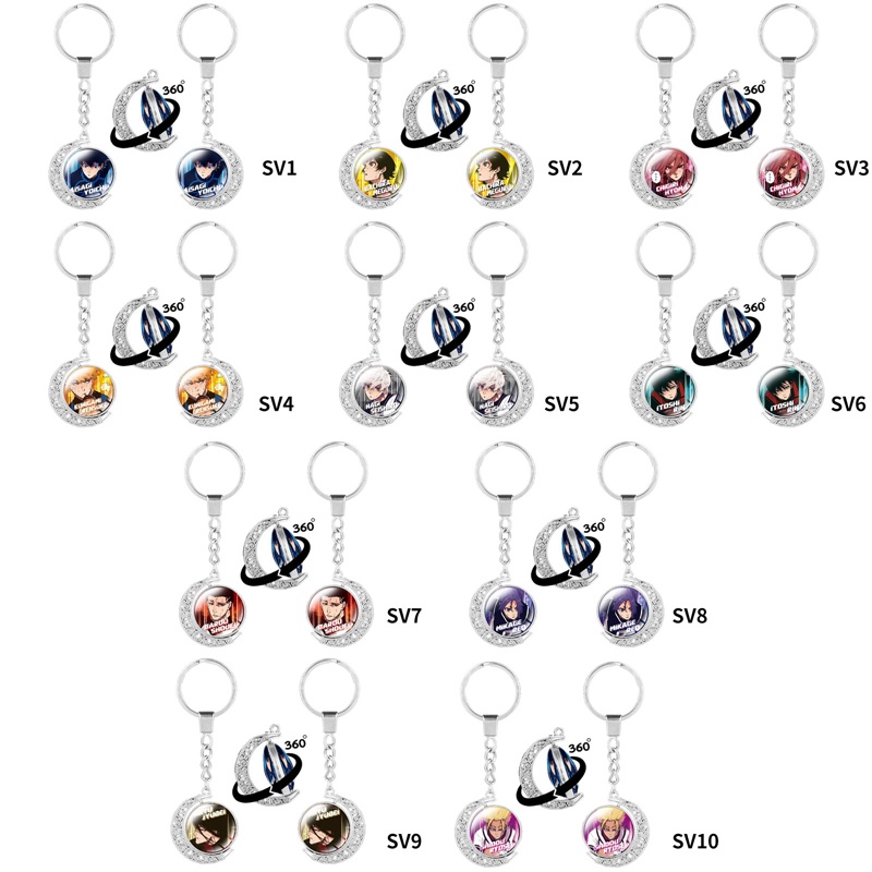 Móc Khóa Xoay Hai Mặt Đính Đá Quý Màu Xanh Dương Hình Anime