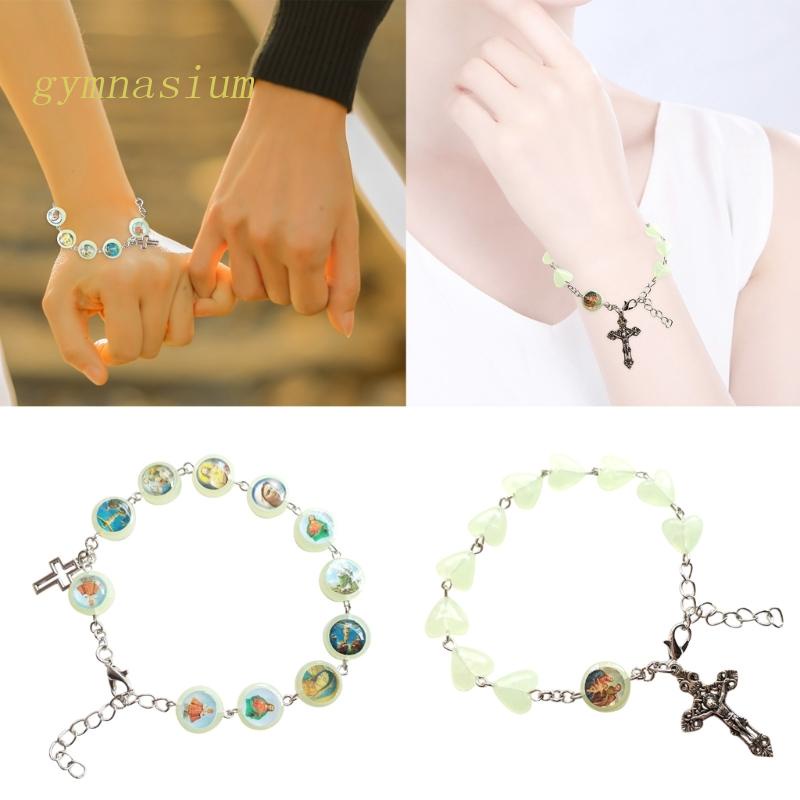 Vòng Tay Chuỗi Hạt Đá Rosary Dạ Quang Mặt Thánh Giá Cho Nam Và Nữ