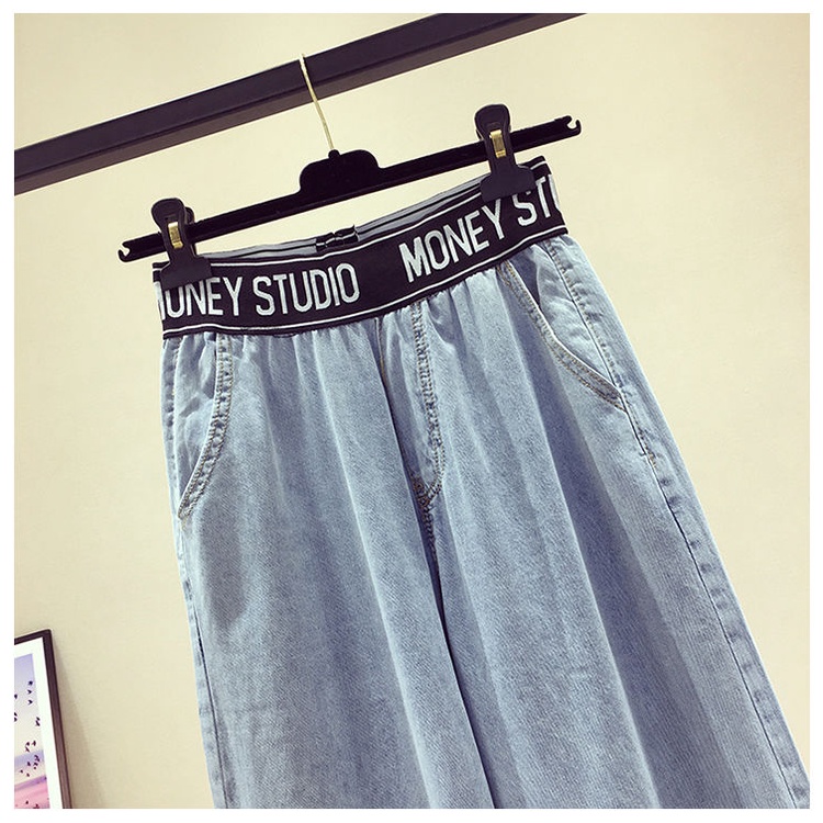 Quần denim Ống Rộng Lưng Cao Co Giãn Thêu Chữ Thời Trang Mùa Hè Hàng Mới 2023 Dành Cho Bạn Nữ