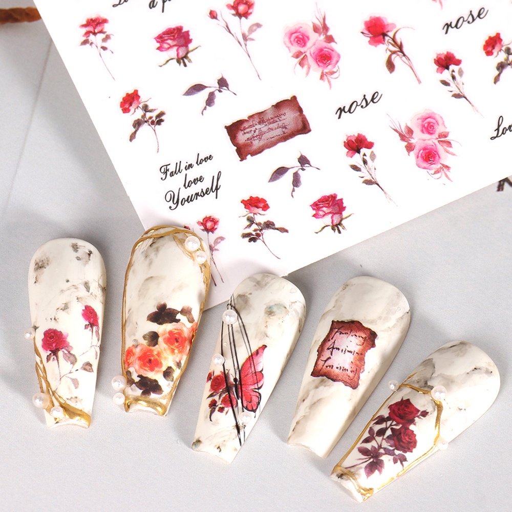 Miếng Dán Trang Trí Móng Tay Hình Hoa Hồng / Lá / Bươm Bướm Độc Đáo DIY