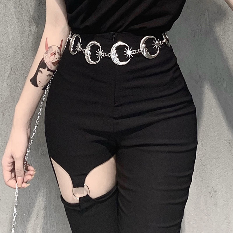 Thắt Lưng Dây Xích Nhỏ Bằng Kim Loại Hình Trăng Sao Màu Bạc Phong Cách Gothic Punk Cổ Điển Thời Trang Cho Nữ Y2K