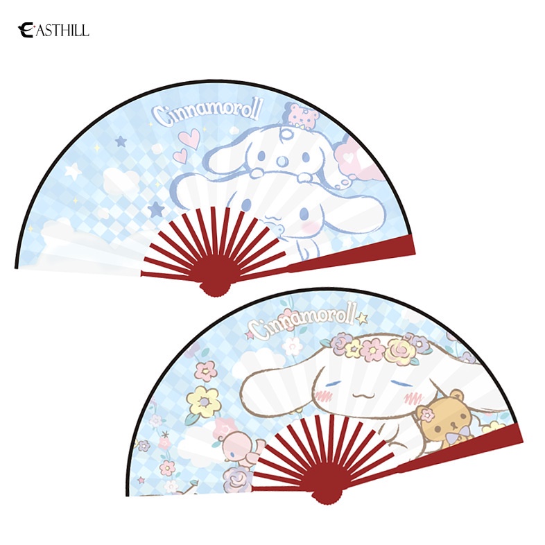 SANRIO Quạt Xếp Vải Lụa Tay Cầm Bằng Tre In Hoạt Hình Cinnamoroll My Melody Dễ Thương Cho Nữ