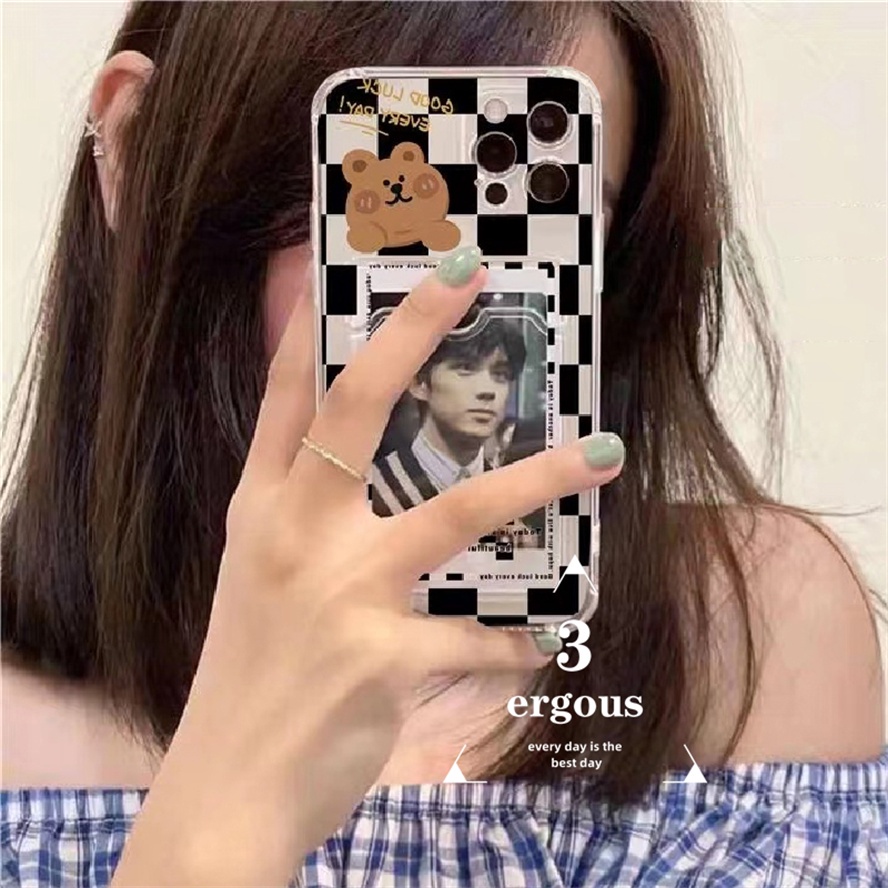 Ốp Điện Thoại TPU Mềm Trong Suốt In Hình Gấu Dễ Thương Có Ngăn Đựng Thẻ Cho IPhone 14 13 12 11 Pro Max X XR Xs Max 8 7 Plus SE 2020