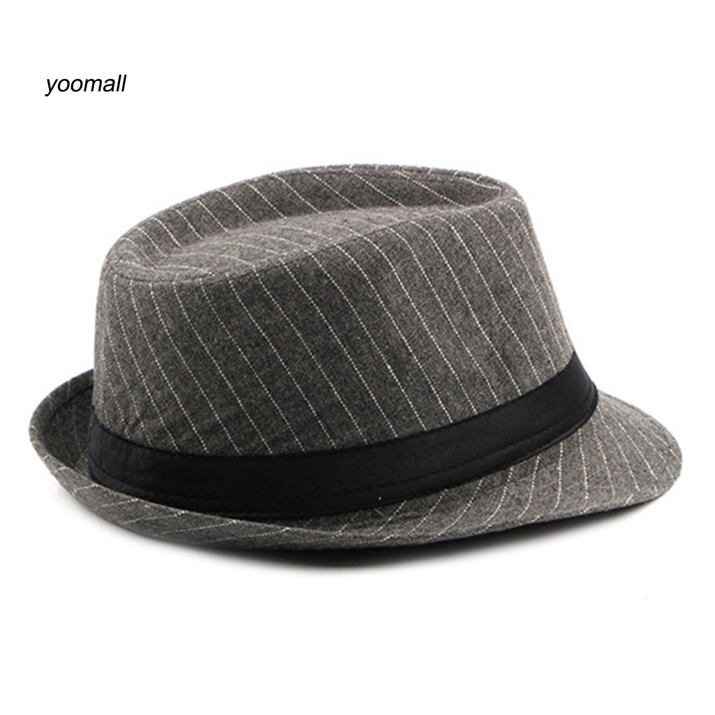 Mũ Fedora Rộng Vành Họa Tiết Kẻ Sọc Thời Trang Thu Đông Cổ Điển