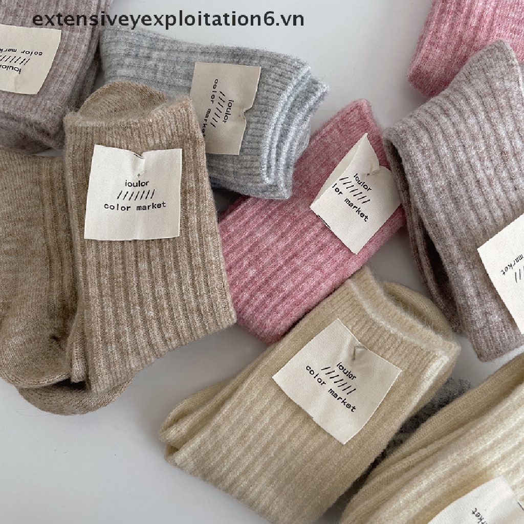 [EE] Vớ Len Cashmere Dày Màu Trơn Giữ Ấm Mùa Đông Cho Nữ