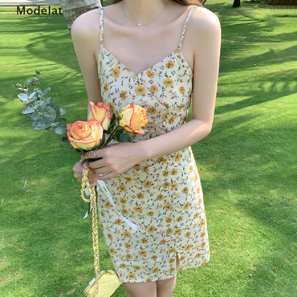 Mfc Đầm Hai Dây Mini y2k Không Tay Họa Tiết Hoa Xinh Xắn Ngọt Ngào Cho Nữ WTD