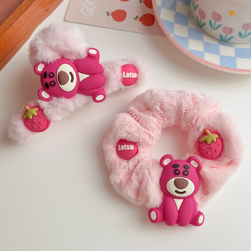 Kẹp Tóc Hình Chú Gấu / Dâu Tây Bằng Lông Nhung Dễ Thương Xinh Xắn