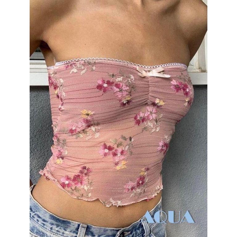 Áo Ống Lửng Hai Dây Thêu Hoa Gợi Cảm Cho Nữ