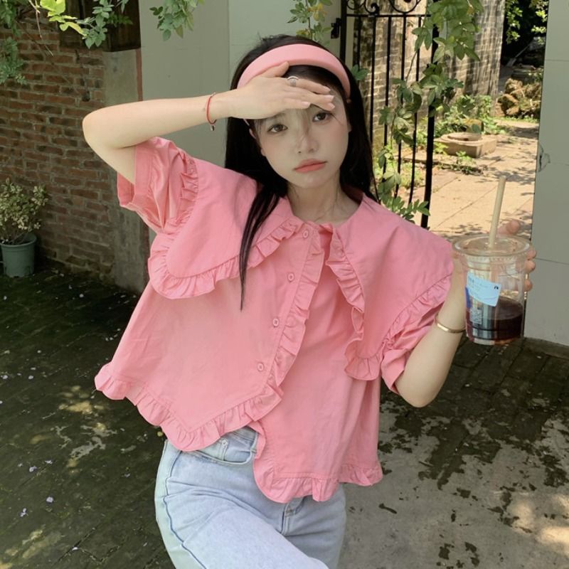 Áo kiểu COZOK tay ngắn cổ búp bê thời trang mùa hè cho nữ