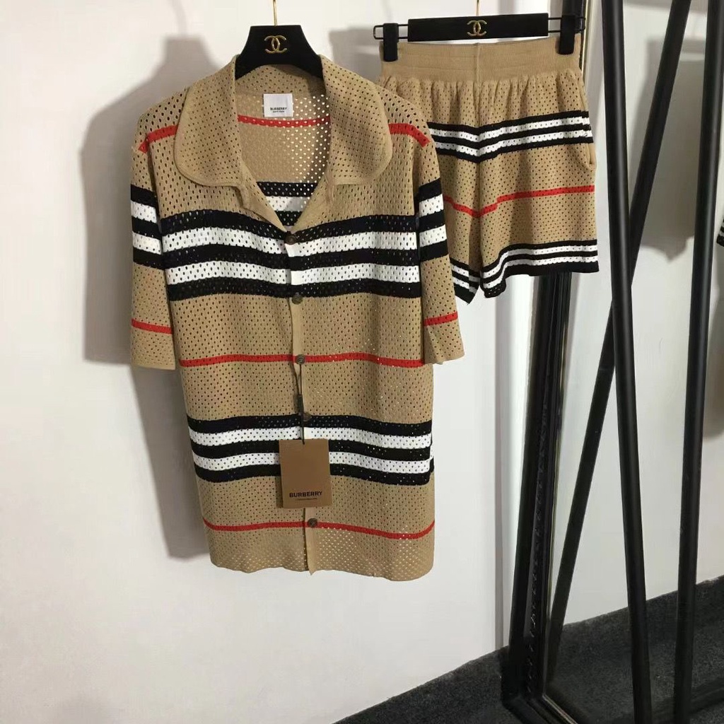 Bộ Áo Dệt Kim + Quần Short Dáng Rộng Phối Màu Tương Phản Thời Trang Châu Âu Dễ Phối Đồ
