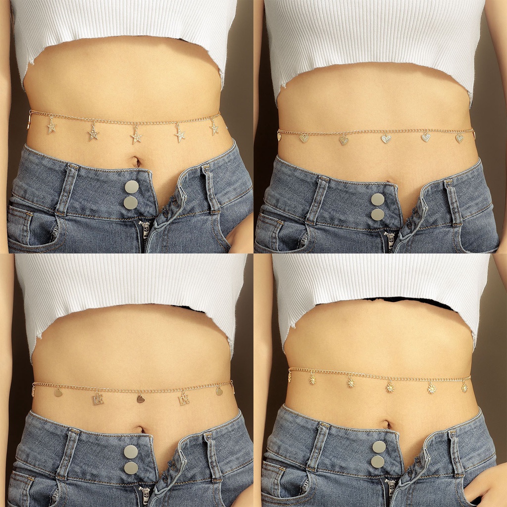 Ins Style Summer Beach Bikini Waist Chain Pentagram Love Pendant Sexy Girl Body Chain Female