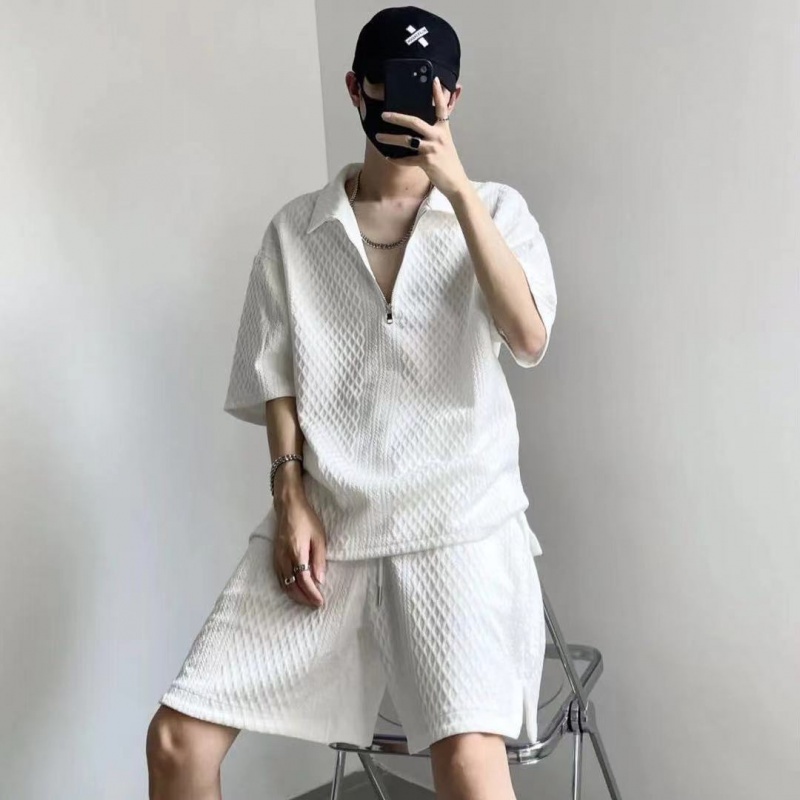 Set Áo Thun Ngắn Tay Cổ Bẻ Và Quần Short Ống Rộng Thời Trang Đường Phố