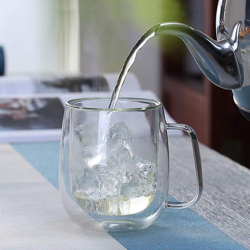 Set 2 Cốc Thủy Tinh Uống Trà Cà Phê Hai Lớp Cách Nhiệt Và Không Có Tay Cầm Rộng (300ML)