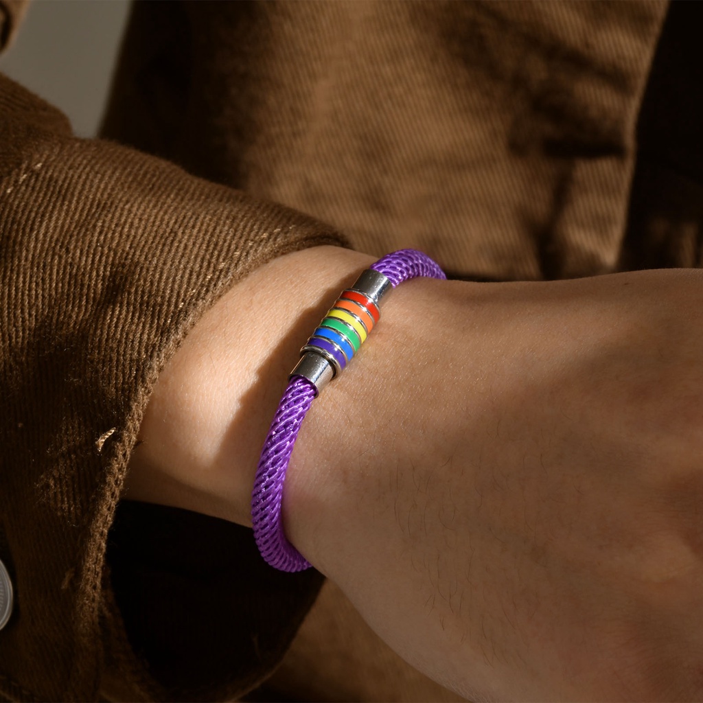 Vòng Tay Dây Thừng Khóa Inox Màu Cầu Vồng Thời Trang Cho Nam Và Nữ